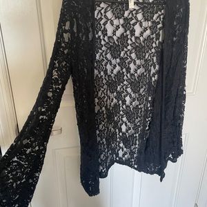 Black lace bell sleeve cardigan.